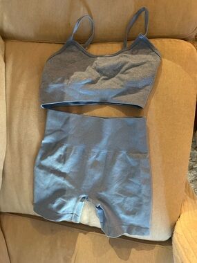 Seamless Light Blue Crop Bralette & High-Waist Shorts Set